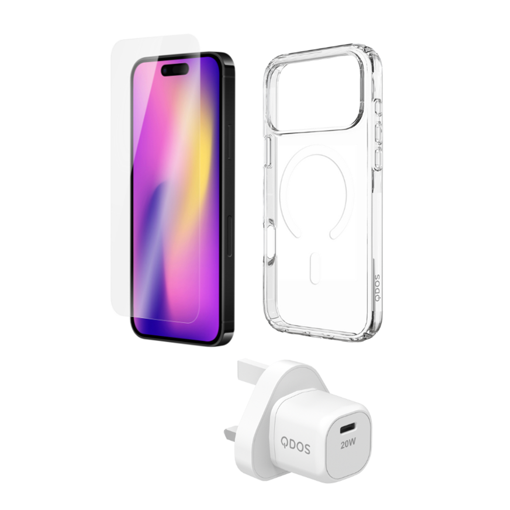 QDOS StarterPackCase/Power/Glass iPhone17 Pro Max Clear/White