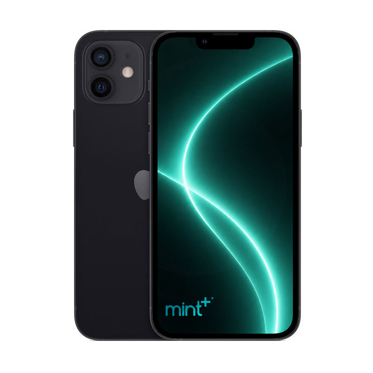 Photo of iPhone 12 mini black with mint+ wallpaper