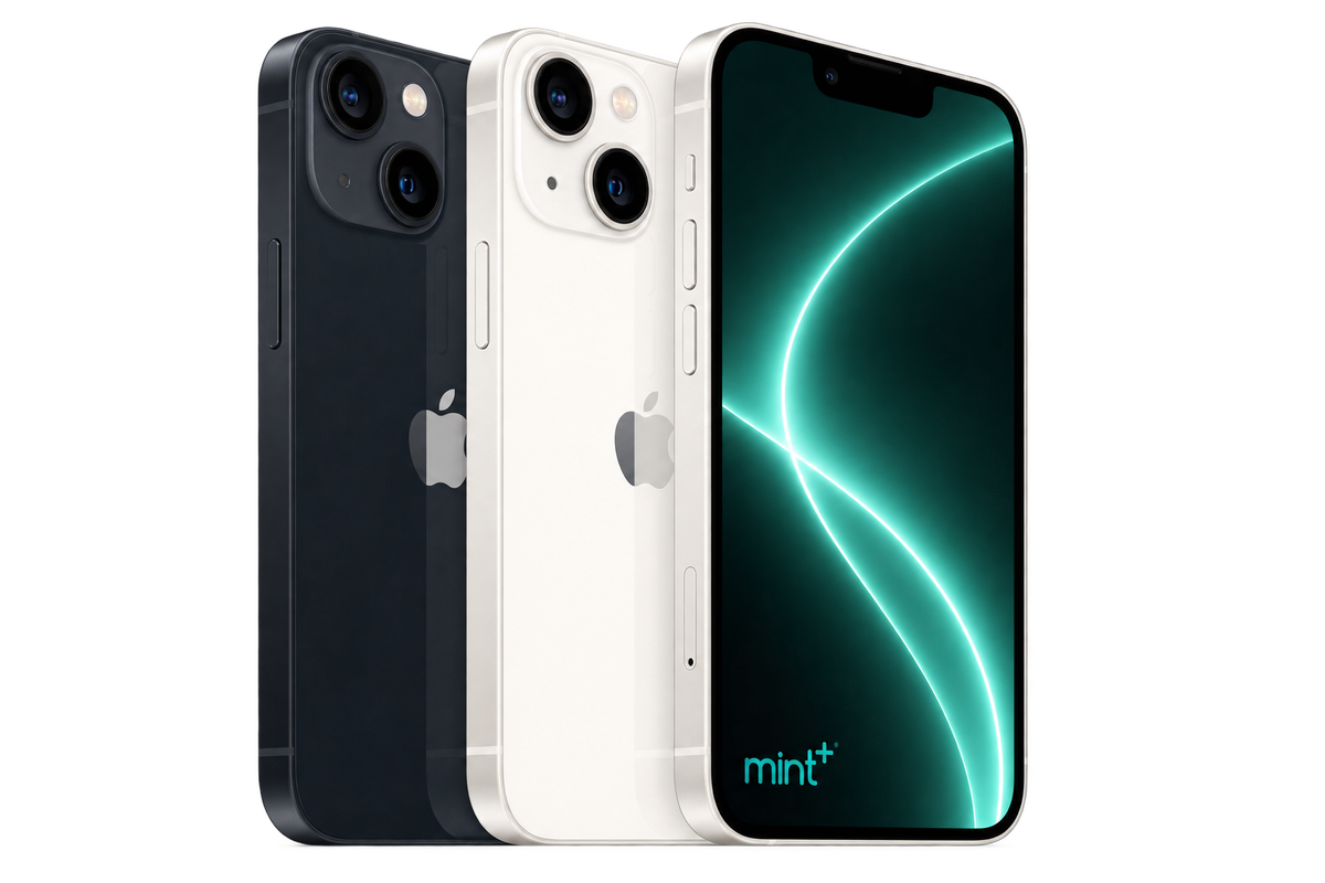 Photo of three iPhone 13 mini with mint+ wallpaper